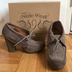 Nine West Vintage gray Oxford platform heels, NEW, suede, size 6